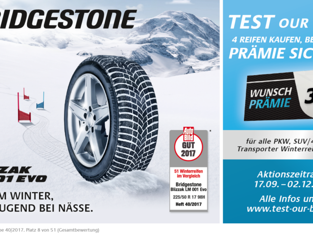 Bridgestone Winterreifen testen und attraktive Prämien sichern